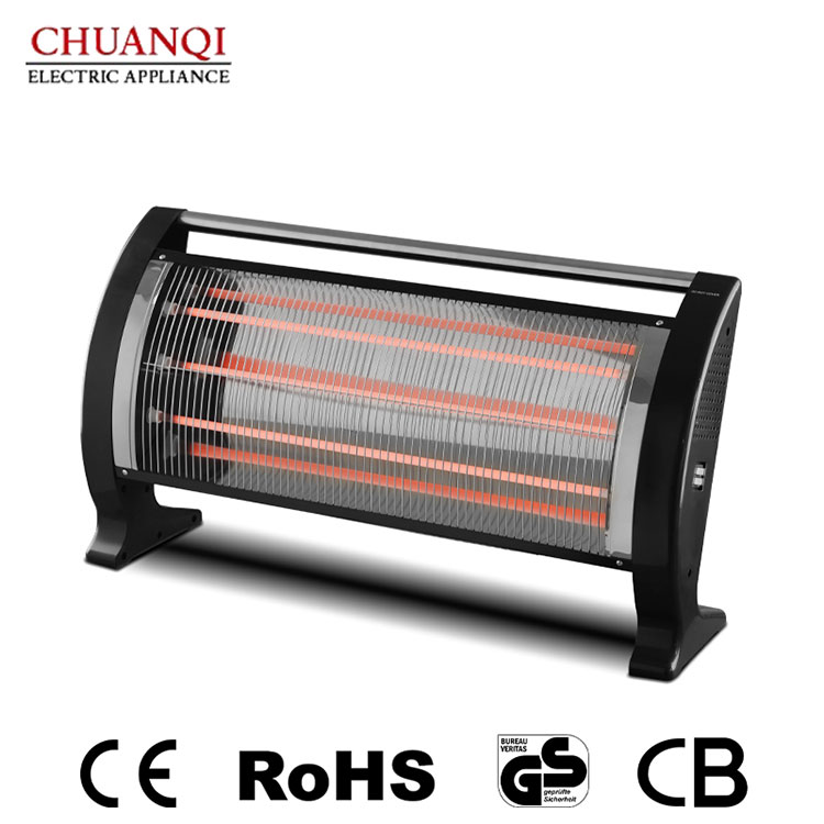 လက်ကိုင်ပါရှိသော 2000W 2 Tubes နှင့် 2400W သေးငယ်သော Tubes Quartz Heater Plus